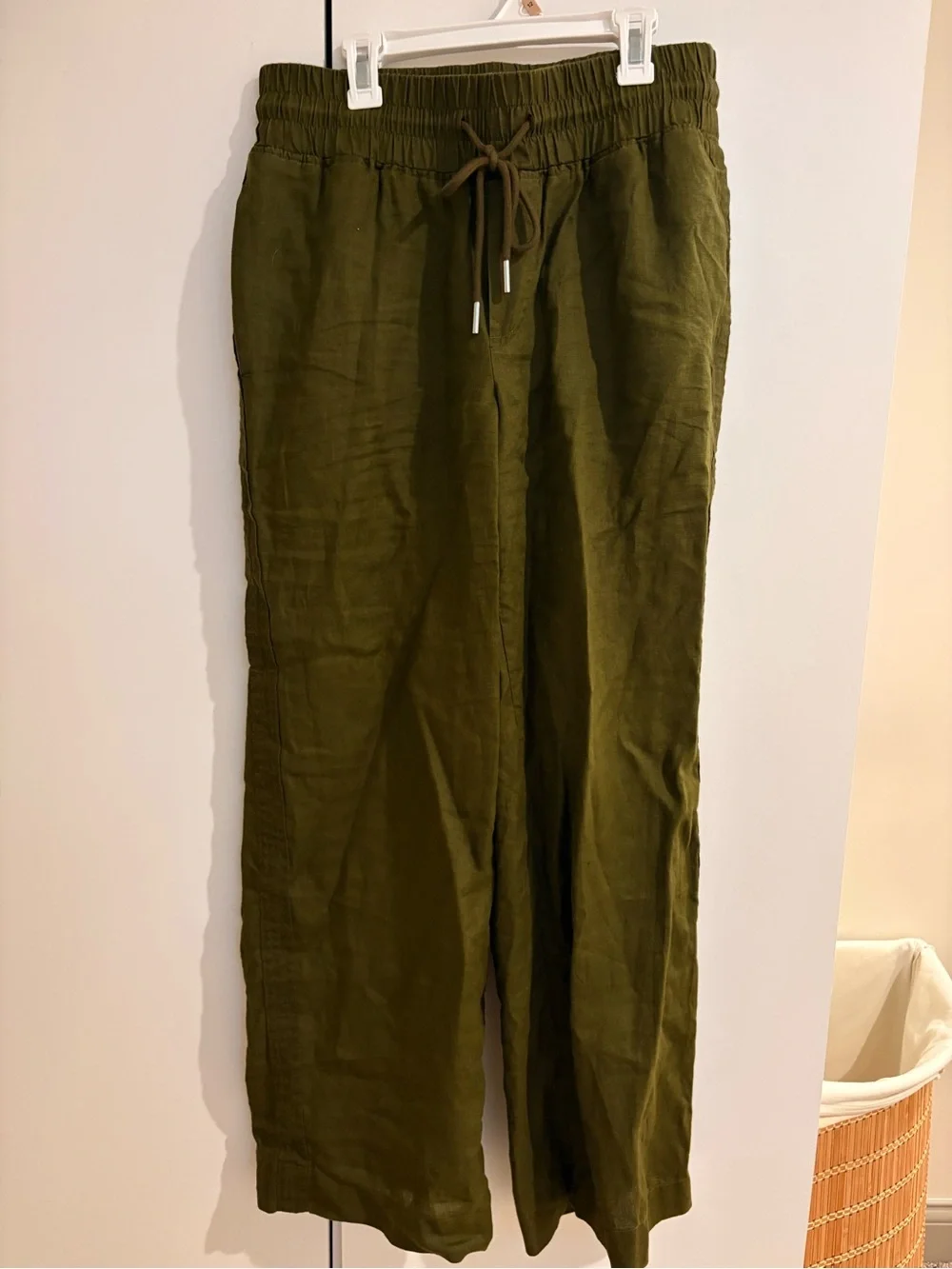 Quince Olive Drawstring Wide-Leg Trousers